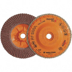 WALTER Surface Technologies - 60 Grit, 7" Disc Diam, 7/8" Center Hole, Zirconia Alumina Flap Disc - 8,600 Max RPM, Plastic Backing, Arbor Attaching System, Coated - Americas Industrial Supply