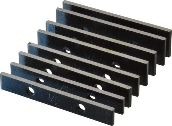 Value Collection - 8 Piece, 3-1/2 Inch Long x 5/32 Inch Thick, Steel Thin Parallel Set - 1/2 to 7/8 Inch High, 55-60 RC Hardness - Americas Industrial Supply