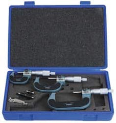 Fowler - 0 to 3" Range, 3 Piece Mechanical Outside Micrometer Set - 0.0001" Graduation, 0.00005 (0 to 1), 0.0001 (1 to 3)" Accuracy, Ratchet Stop Thimble, Carbide Tipped Face - Americas Industrial Supply