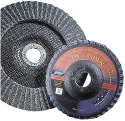 Norton - 60 Grit, 7" Disc Diam, 7/8" Center Hole, Type 29 Ceramic Flap Disc - 8,600 Max RPM, Fiberglass Backing, Arbor Attaching System, Coated - Americas Industrial Supply