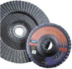 Norton - 60 Grit, 7" Disc Diam, 7/8" Center Hole, Type 29 Ceramic Flap Disc - 8,600 Max RPM, Fiberglass Backing, Arbor Attaching System, Coated - Americas Industrial Supply