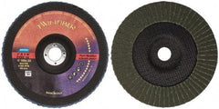 Norton - 80 Grit, 7" Disc Diam, 7/8" Center Hole, Type 29 Ceramic Flap Disc - 8,600 Max RPM, Fiberglass Backing, Arbor Attaching System, Coated - Americas Industrial Supply