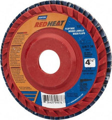Norton - 36 Grit, 4-1/2" Disc Diam, 7/8" Center Hole, Type 27 Ceramic Flap Disc - 13,000 Max RPM, Plastic Backing, Arbor Attaching System, Coated - Americas Industrial Supply