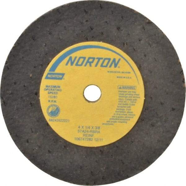 Norton - 4" Diam x 3/8" Hole x 1/4" Thick, R Hardness, 24 Grit Surface Grinding Wheel - Aluminum Oxide, Type 1, Very Coarse Grade, 15,280 Max RPM, No Recess - Americas Industrial Supply
