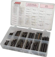 Made in USA - 500 Piece, 1/16 to 7/16" Pin Diam, Spring Pin Assortment - Steel - Americas Industrial Supply