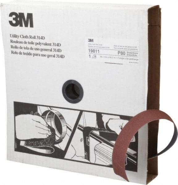 3M - 1-1/2" x 50 Yd 80 Grit Aluminum Oxide Cloth Roll - Medium Grade, J Weighted Backing - Americas Industrial Supply