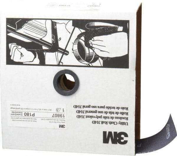 3M - 1-1/2" x 50 Yd 180 Grit Aluminum Oxide Cloth Roll - Very Fine Grade, J Weighted Backing - Americas Industrial Supply