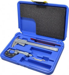 Value Collection - 3 Piece, Machinist Caliper and Micrometer Tool Kit - 0 to 1 Inch Micrometer, 0.0001 Inch Graduation - Americas Industrial Supply