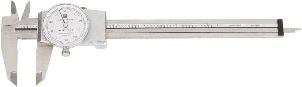 TESA Brown & Sharpe - 0" to 6" Range, 0.001" Graduation, 0.1" per Revolution, Dial Caliper - White Face, 1.5" Jaw Length - Americas Industrial Supply