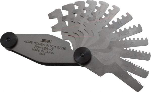 SPI - 12 Leaf, 2 to 20mm Pitch Range, Stainless Steel Screw Pitch Gage - 30° Thread Angle - Americas Industrial Supply