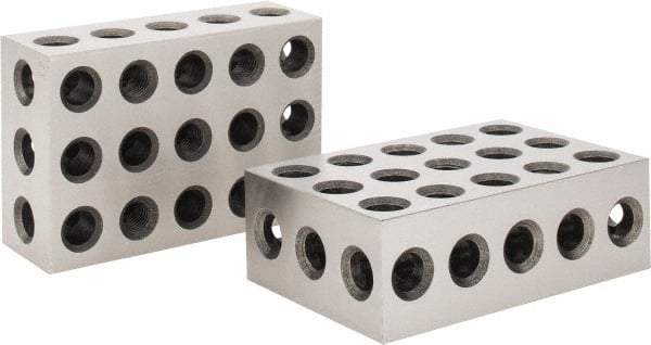 Value Collection - 0.0003 Squareness Per Inch, Hardened Steel, 2-4-6 Block with 23 Hole Setup Block - 0.0001 to 0.0007 Inch Overall Tolerance, 5/8-11 Inch Tapped Hole Size, 56-60 HRC Hardness, Sold As Matched Pair - Americas Industrial Supply