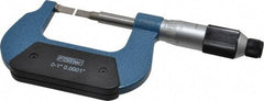 Fowler - 0" to 1" Mechanical Baked Enamel (Frame) & Satin Chrome (Graduations) Coated Blade Micrometer - 0.0001" Accuracy, 0.0001" Graduation, 0.03" Blade Thickness, Ratchet Stop Thimble - Americas Industrial Supply
