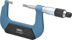 Fowler - 1" to 2" Mechanical Baked Enamel (Frame) & Satin Chrome (Graduations) Coated Blade Micrometer - 0.0001" Graduation, 0.03" Blade Thickness, Ratchet Stop Thimble - Americas Industrial Supply