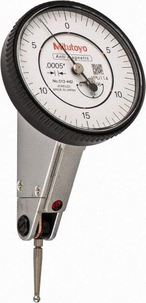 Mitutoyo - 0.06 Inch Range, 0.0005 Inch Dial Graduation, Horizontal Dial Test Indicator - 1.5748 Inch White Dial, 0-15-0 Dial Reading, Accurate to 0.0005 Inch - Americas Industrial Supply