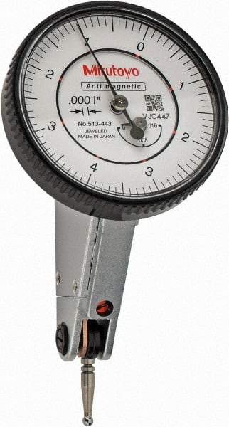 Mitutoyo - 0.016 Inch Range, 0.0001 Inch Dial Graduation, Horizontal Dial Test Indicator - 1.5748 Inch White Dial, 0-4-0 Dial Reading, Accurate to 0.0002 Inch - Americas Industrial Supply