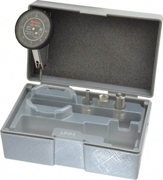 Mitutoyo - 0.016 Inch Range, 0.0001 Inch Dial Graduation, Horizontal Dial Test Indicator - 1.5748 Inch Black Dial, 0-4-0 Dial Reading, Accurate to 0.0002 Inch - Americas Industrial Supply