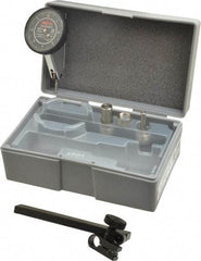 Mitutoyo - 9 Piece, 0" to 0.016" Measuring Range, 40mm Dial Diam, 0-4-0 Dial Reading, Black Dial Test Indicator Kit - 0.0002" Accuracy, 0.59" Contact Point Length, 0.039, 0.079 & 0.118" Ball Diam, 0.0001" Dial Graduation - Americas Industrial Supply