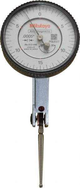 Mitutoyo - 0.06 Inch Range, 0.0005 Inch Dial Graduation, Horizontal Dial Test Indicator - 1.5748 Inch White Dial, 0-15-0 Dial Reading, Accurate to 0.0005 Inch - Americas Industrial Supply
