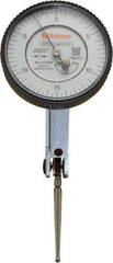 Mitutoyo - 0.06 Inch Range, 0.0005 Inch Dial Graduation, Horizontal Dial Test Indicator - 1.5748 Inch White Dial, 0-15-0 Dial Reading, Accurate to 0.0005 Inch - Americas Industrial Supply
