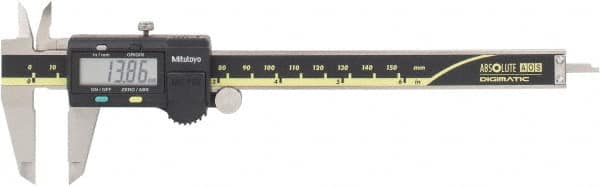 Mitutoyo - 0 to 150mm Range, 0.01mm Resolution, Electronic Caliper - Stainless Steel with 40mm Stainless Steel Jaws, 0.03mm Accuracy, SPC Output - Americas Industrial Supply