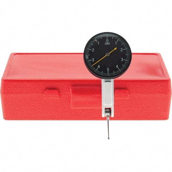 Starrett - 0.01 Inch Range, 0.0001 Inch Dial Graduation, Horizontal Dial Test Indicator - 1-3/8 Inch Black Dial, 0-5-0 Dial Reading, Includes NIST Traceability Certification - Americas Industrial Supply