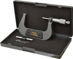 Value Collection - 75 to 100mm Range, 0.01mm Graduation, Mechanical Outside Micrometer - Ratchet Stop Thimble - Americas Industrial Supply
