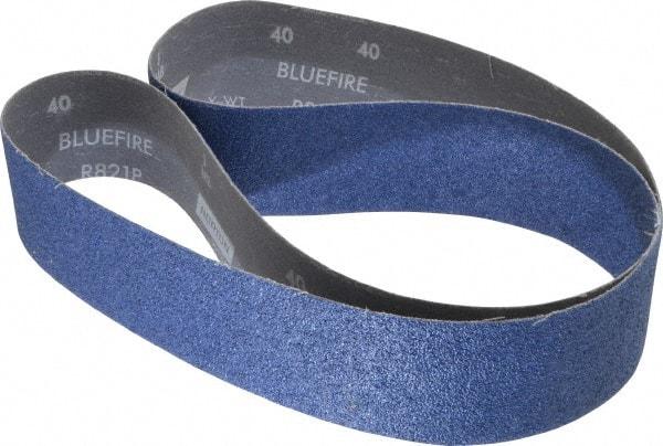 Norton - 2-1/2" Wide x 60" OAL, 40 Grit, Zirconia Alumina Abrasive Belt - Zirconia Alumina, Coarse, Coated, Y Weighted Cloth Backing, Dry, Series R821 - Americas Industrial Supply