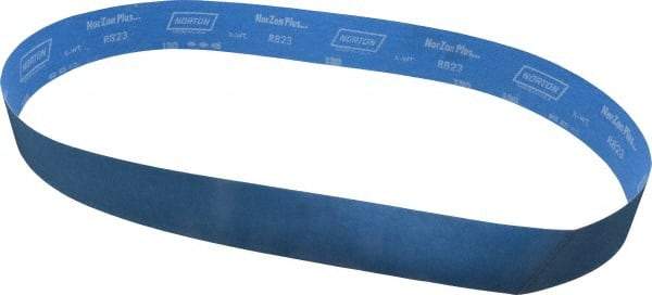 Norton - 2-1/2" Wide x 60" OAL, 120 Grit, Zirconia Alumina Abrasive Belt - Zirconia Alumina, Fine, Coated, X Weighted Cloth Backing, Series R823 - Americas Industrial Supply