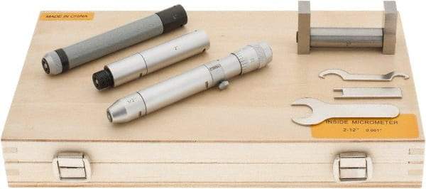 Fowler - 2 to 12", Satin Chrome Coated, Mechanical Inside Micrometer Set - 0.001" Graduation, Friction Thimble, Includes Fitted Case, Standard & Wrench - Americas Industrial Supply