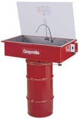 Graymills - Drum Mount Solvent-Based Parts Washer - 10 Gal Max Operating Capacity, Steel Tank, 65" High x 32" Long x 18" Wide, 115 Input Volts - Americas Industrial Supply