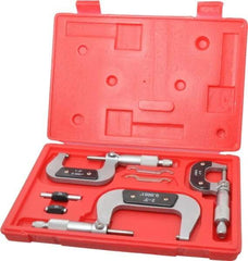 Value Collection - 0 to 3" Range, 3 Piece Mechanical Outside Micrometer Set - 0.0001" Graduation, 0.000160, 0.000200 Accuracy, Ratchet Stop Thimble, Carbide Tipped, Forged Steel (Frame) Face - Americas Industrial Supply