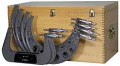 Value Collection - 6 to 12" Range, 6 Piece Mechanical Outside Micrometer Set - 0.0001" Graduation, 0.000280, 0.000320, 0.000360 Accuracy, Ratchet Stop Thimble, Carbide Tipped, Tubular Steel (Frame) Face - Americas Industrial Supply