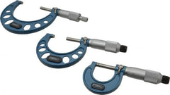 Fowler - 0 to 3" Range, 3 Piece Mechanical Outside Micrometer Set - 0.0001" Graduation, Friction (0 to 2"), Ratchet Stop (2 to 3") Thimble, Carbide Tipped Face - Americas Industrial Supply