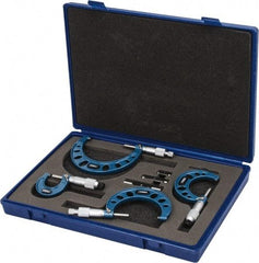 Fowler - 0 to 4" Range, 4 Piece Mechanical Outside Micrometer Set - 0.0001" Graduation, Friction (0 to 2"), Ratchet Stop (2 to 4") Thimble, Carbide Tipped Face - Americas Industrial Supply