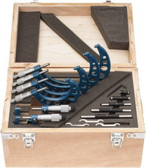 Fowler - 0 to 6 " Range, 6 Piece Mechanical Outside Micrometer Set - 0.0001" Graduation, Friction (0 to 2"), Ratchet Stop (2 to 6") Thimble, Carbide Tipped Face - Americas Industrial Supply