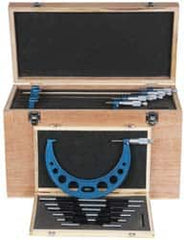 Fowler - 6 to 12" Range, 6 Piece Mechanical Outside Micrometer Set - 0.0001" Graduation, Ratchet Stop Thimble, Carbide Tipped Face - Americas Industrial Supply