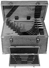 Mitutoyo - 0 to 75mm Range, 3 Piece Mechanical Outside Micrometer Set - 0.01mm Graduation, 2.00µ Accuracy, Ratchet Stop Thimble, Carbide Tipped Face - Americas Industrial Supply