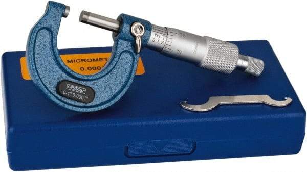 Fowler - Mechanical, 0 to 1 Inch Measurement, Baked Enamel Frame, Satin Chrome Graduations, Ball Anvil Micrometer - Accuracy up to 0.0001 Inch, 0.0001 Inch Graduation, Ratchet Stop Thimble - Americas Industrial Supply