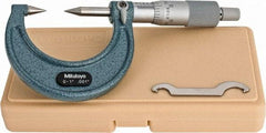 Mitutoyo - 1 Inch, 38mm Throat Depth, Ratchet Stop, Mechanical Point Micrometer - Accurate Up to 0.00015 Inch, 0.001 Inch Graduation, 0.5039 Inch Point Length, 30° Point Angle, 18mm Head Diameter, 6.35mm Spindle Diameter - Americas Industrial Supply