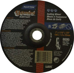 Norton - 7" Wheel Diam, 1/16" Wheel Thickness, 7/8" Arbor Hole, Type 27 Depressed Center Wheel - Aluminum Oxide, 8,600 Max RPM, Compatible with Angle Grinder - Americas Industrial Supply