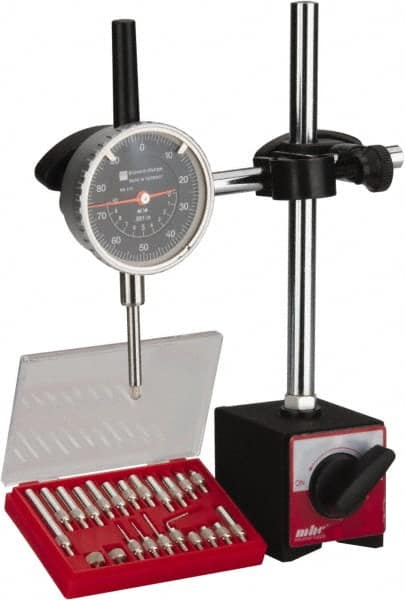 TESA Brown & Sharpe - 0.001" Graduation, 0-100 Dial Reading, Indicator & Base Kit - 2-1/4" Dial Diam - Americas Industrial Supply