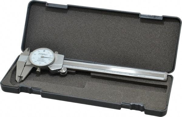 Fowler - 0" to 6" Range, 0.001" Graduation, 0.1" per Revolution, Dial Caliper - White Face, 1.6" Jaw Length - Americas Industrial Supply