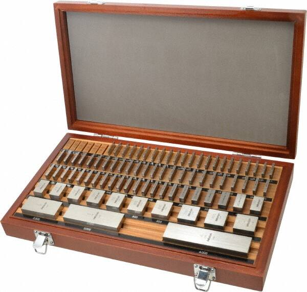 Mitutoyo - 81 Piece, 0.05 to 4", Grade 00, Steel Gage Block Set - Square, 3µ (0.05-1"), 4µ (2"), 5µ (3"), 6µ (4") Tolerance - Americas Industrial Supply