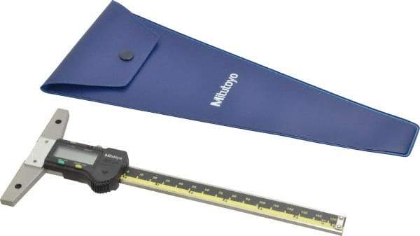 Mitutoyo - 0" to 6" Stainless Steel Electronic Depth Gage - 0.03mm Accuracy, 0.01mm Resolution, 4" Base Length - Americas Industrial Supply