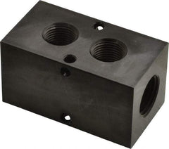 Made in USA - 1/2" Inlet, 3/8" Outlet Manifold - 2-3/4" Long x 1-1/2" Wide x 1-1/2" High, 0.2" Mount Hole, 2 Inlet Ports, 2 Outlet Ports - Americas Industrial Supply