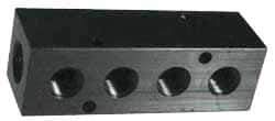Made in USA - 1/2" Inlet, 3/8" Outlet Manifold - 3-3/4" Long x 1-1/2" Wide x 1-1/2" High, 0.2" Mount Hole, 2 Inlet Ports, 3 Outlet Ports - Americas Industrial Supply