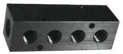 Made in USA - 1/4" Inlet, 1/8" Outlet Manifold - 5-1/2" Long x 1" Wide x 1" High, 0.17" Mount Hole, 2 Inlet Ports, 7 Outlet Ports - Americas Industrial Supply