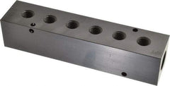 Made in USA - 1/2" Inlet, 1/4" Outlet Manifold - 6-3/4" Long x 1-1/2" Wide x 1-1/2" High, 0.2" Mount Hole, 2 Inlet Ports, 6 Outlet Ports - Americas Industrial Supply