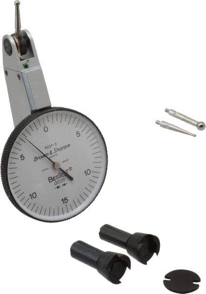 TESA Brown & Sharpe - 0.03 Inch Range, 0.0005 Inch Dial Graduation, Horizontal Dial Test Indicator - 1-1/2 Inch White Dial, 0-15-0 Dial Reading, Accurate to 0.0005 Inch - Americas Industrial Supply