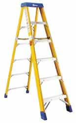Made in USA - 6 Steps, 7 Ft. High, Type IAA Rating, Fiberglass Step Ladder - Americas Industrial Supply
